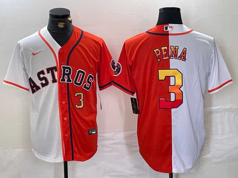 Men%27s Houston Astros #3 Jeremy Pena Number White Orange Split Stitched Baseball Jersey Dzhi